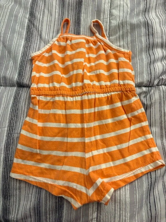 Old Navy Girls' Striped Orange & White Sleeveless Romper Set - Picture 4 of 7